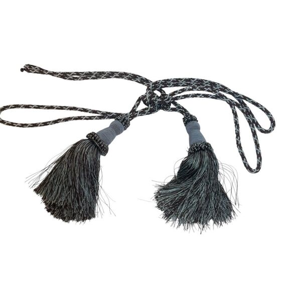 Elegant Braided Gray-Blue and Brown Tassel Drapery Curtain Tiebacks - Picture 1 of 5